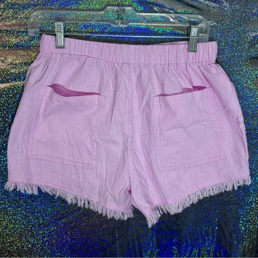 NWOT Pink Tencel Denim Shorts Drawstring Frayed Hem Pockets XS